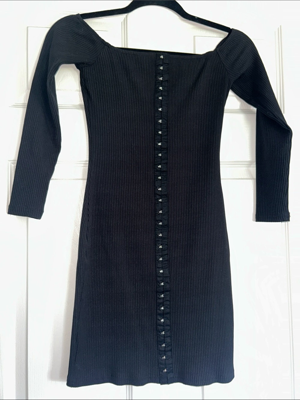 by the way. Off-Shoulder Ribbed Mini Dress corset hooks Revolve XS